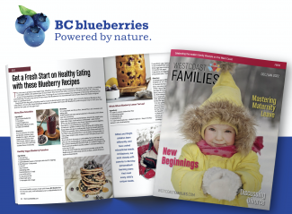 BC Blueberries in West Coast Families Magazine. Credit West Coast Families Magazine